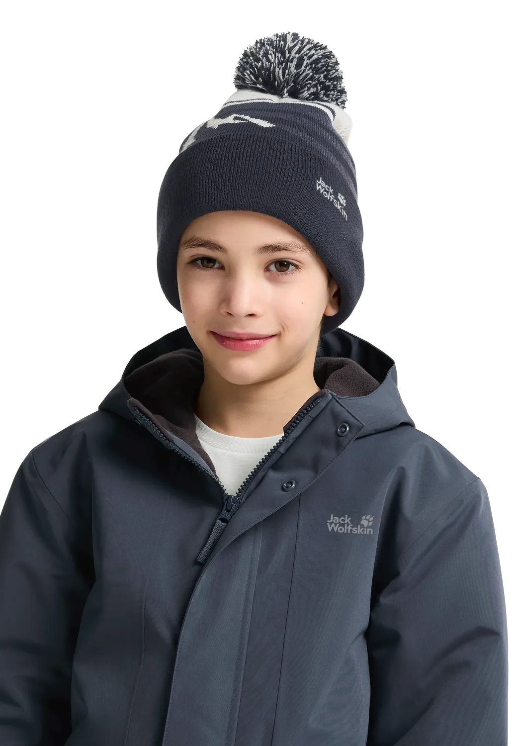 Jack Wolfskin Stripy Pompom Beanie K bonnet enfant chaud