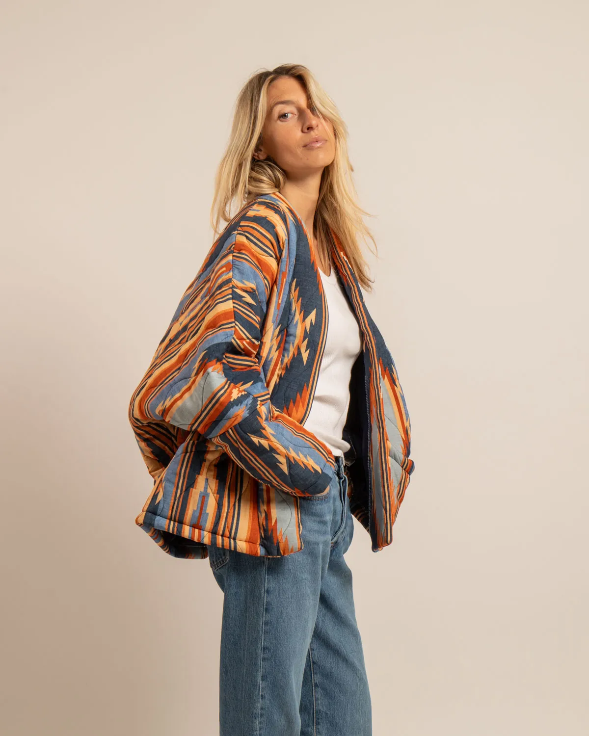 Aokyanos Chicago Koda Navy kimono matelassé viscose