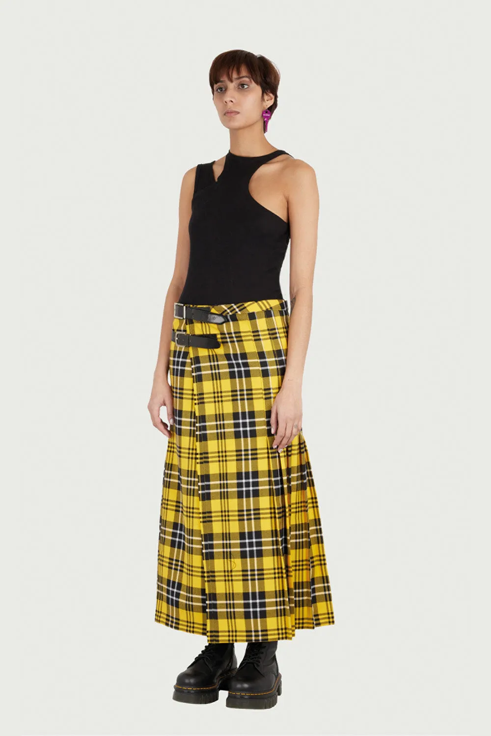 Jeanne Friot Long Kilt jupe plissée jaune tartan M