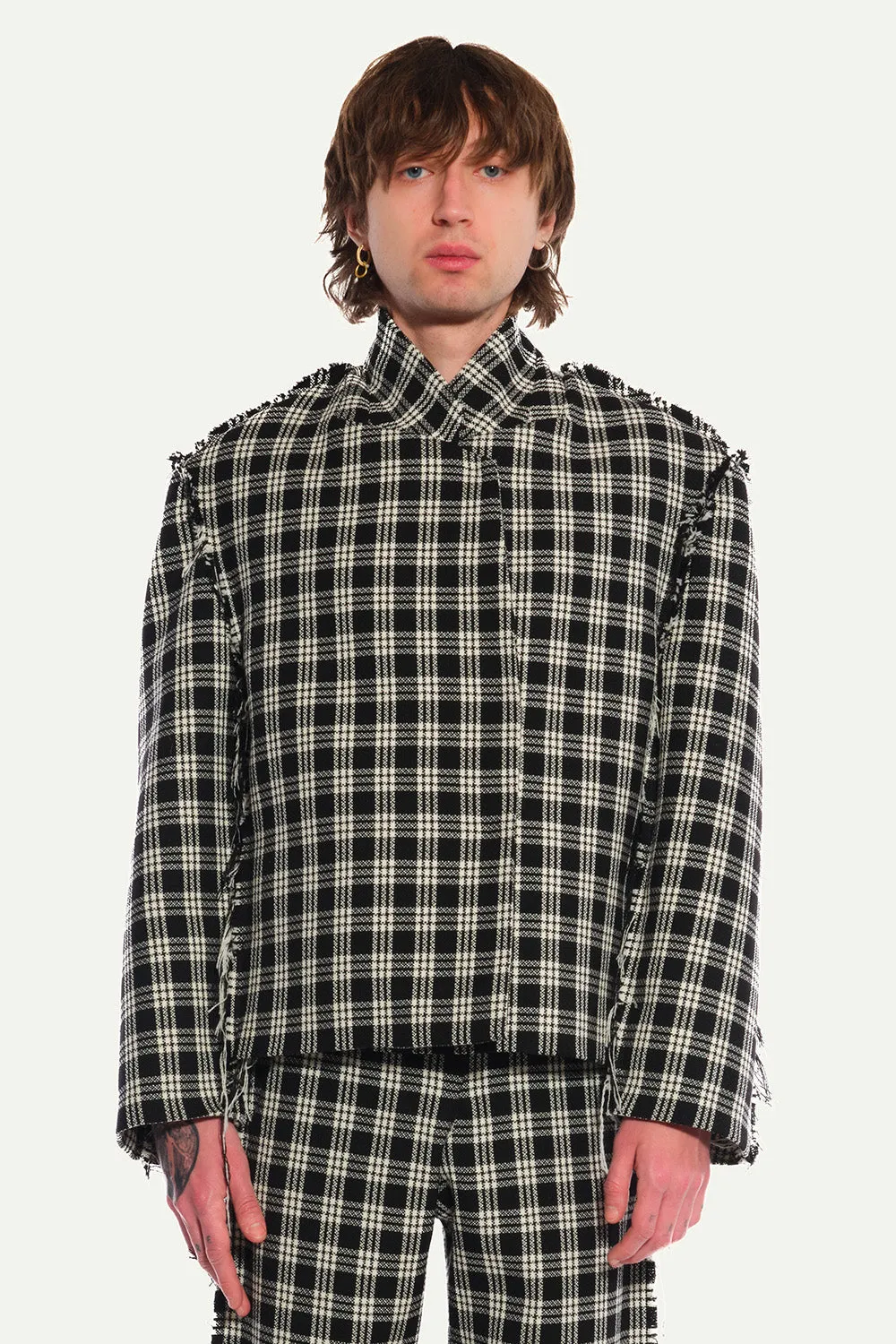 JEANNE FRIOT Tartan Suit Jacket veste laine oversize