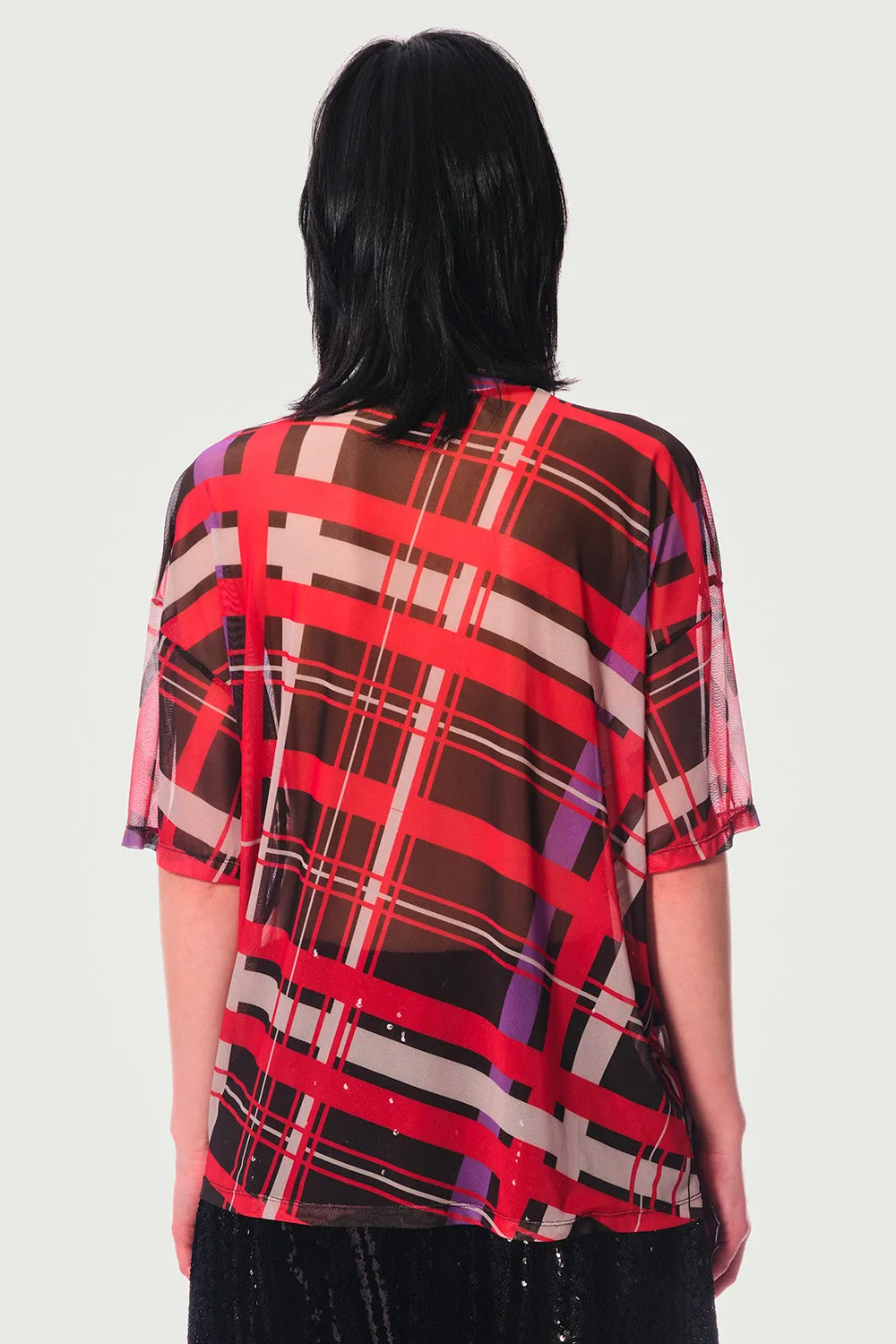 Jeanne Friot Awake Tartan Top maille transparente rouge