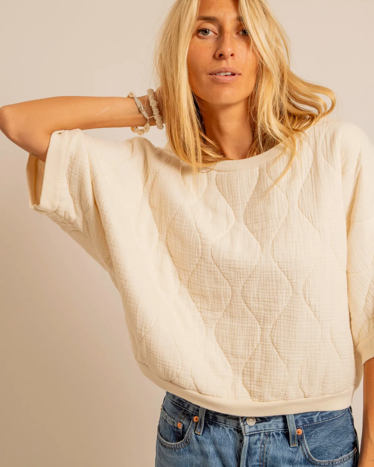 Aokyanos Seattle sweat 3/4 crème coton matelassé