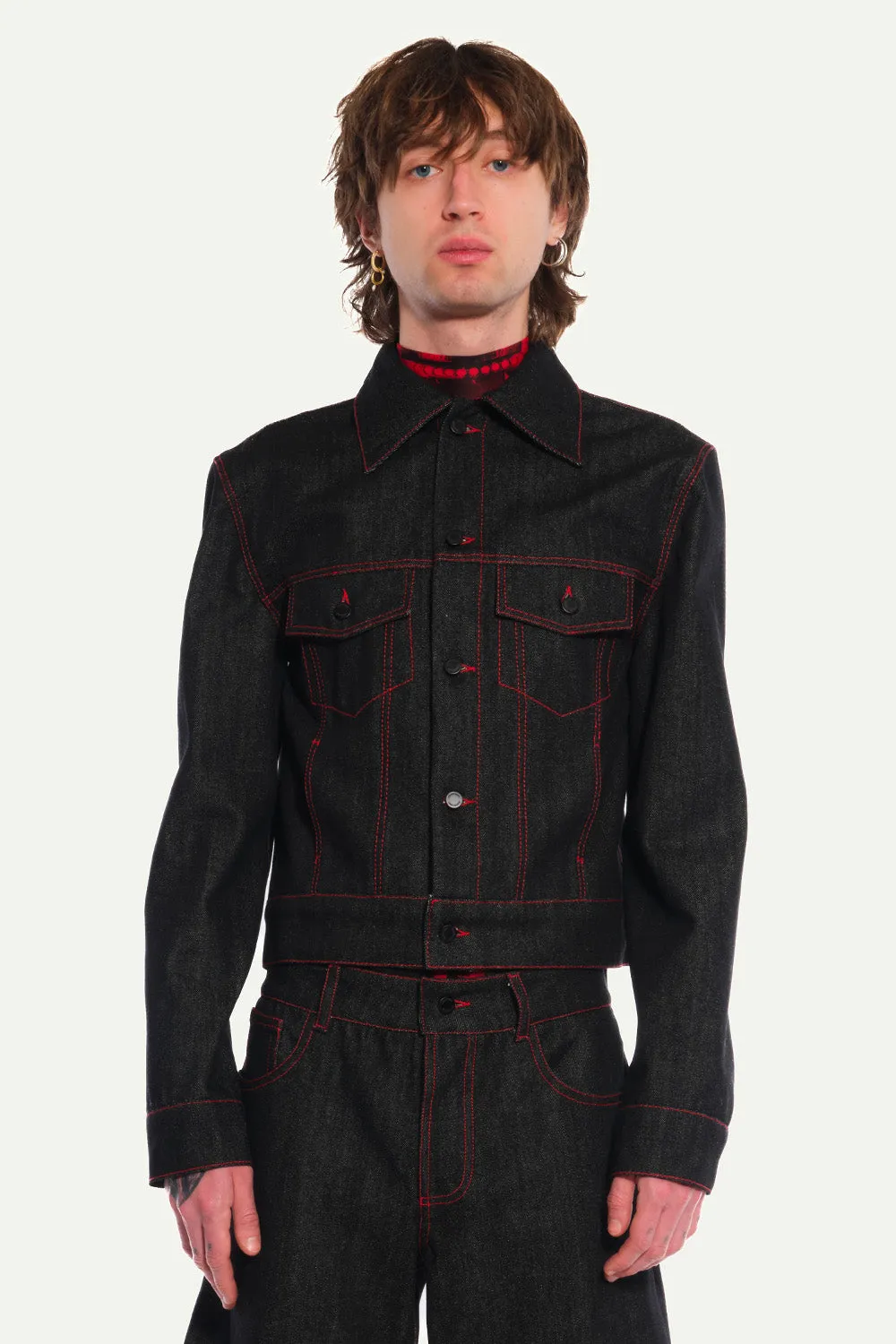 JEANNE FRIOT Grace Jacket veste jean noir surpiqûres