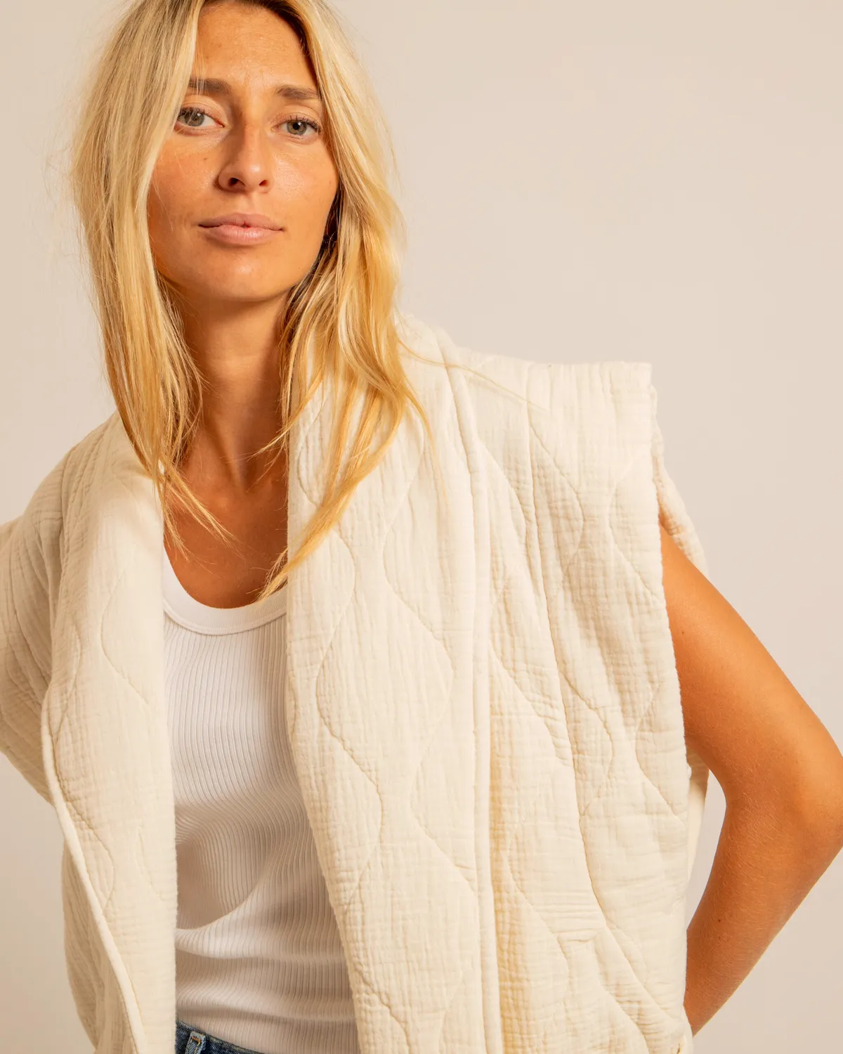 AOKYANOS Brooklyn Crème gilet double gaze coton