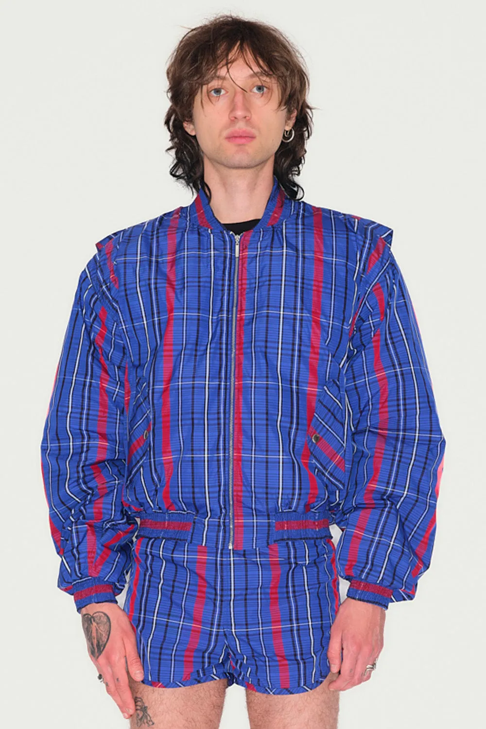 Jeanne Friot Resistance Bombers veste tartan bleu
