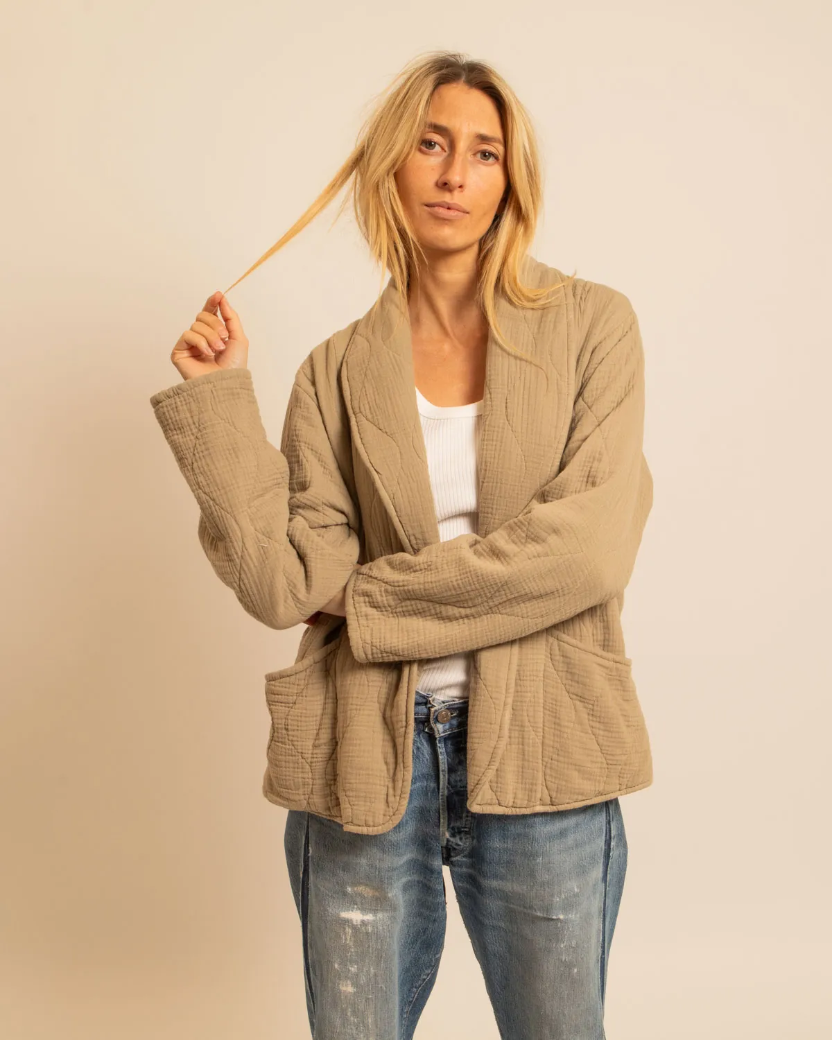 Aokyanos Cuba Beige kimono beige coton matelassé