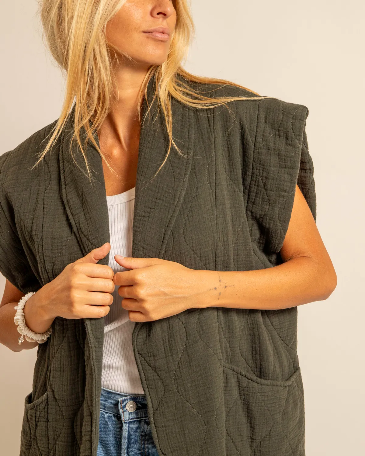 AOKYANOS Brooklyn Kaki gilet coton double gaze
