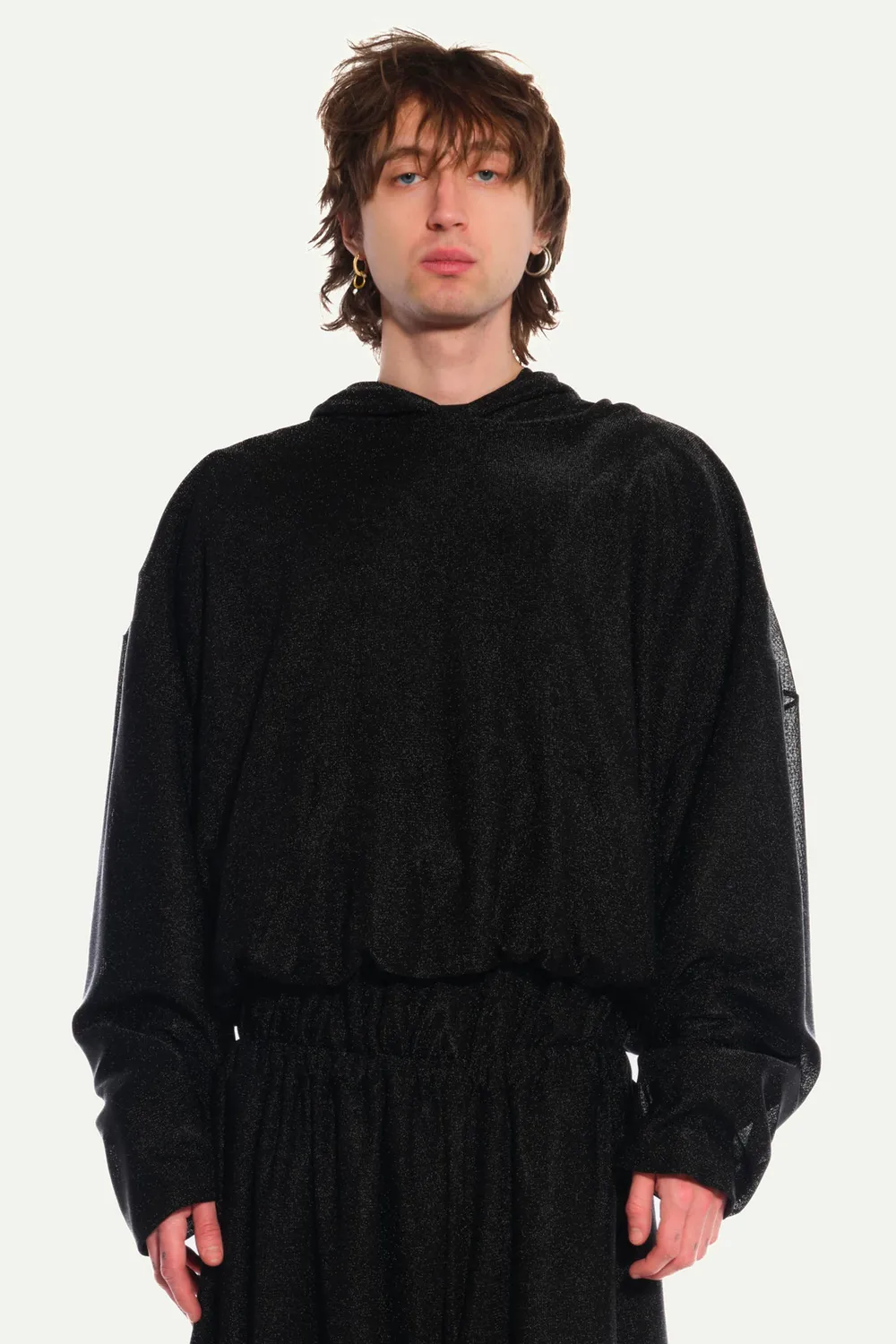 JEANNE FRIOT Metal Black Hoodie sweat capuche brillant