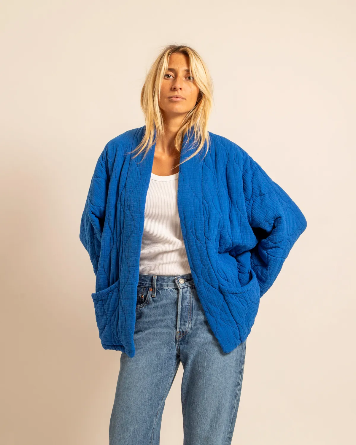 Aokyanos Chicago veste bleue kimono matelassée