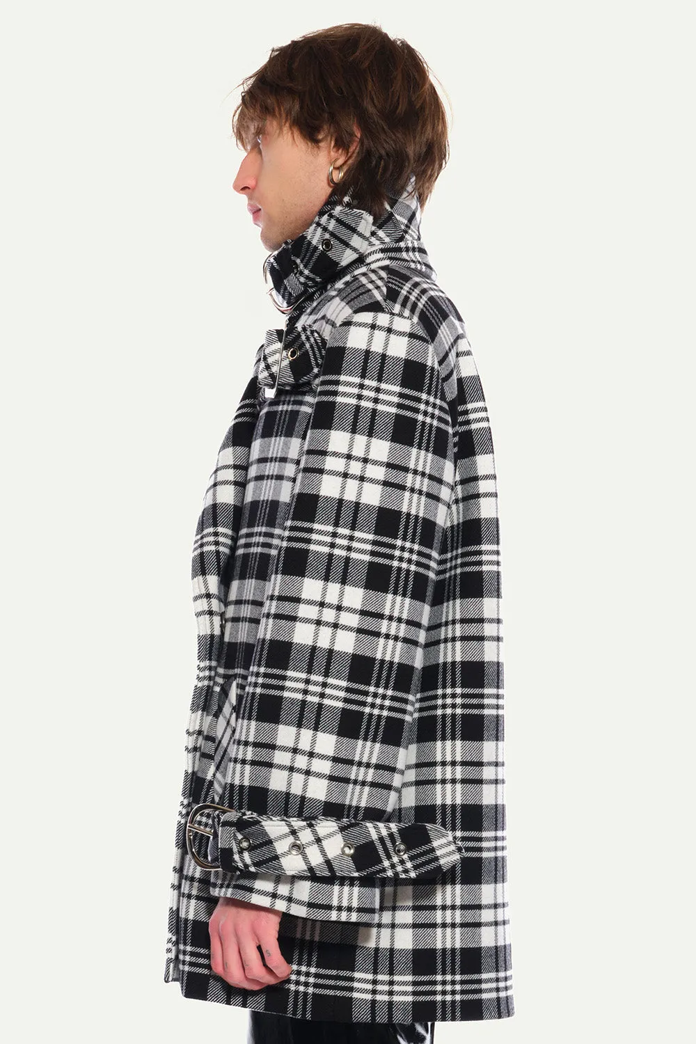 Jeanne Friot Lou Caban manteau tartan noir oversize ceinture