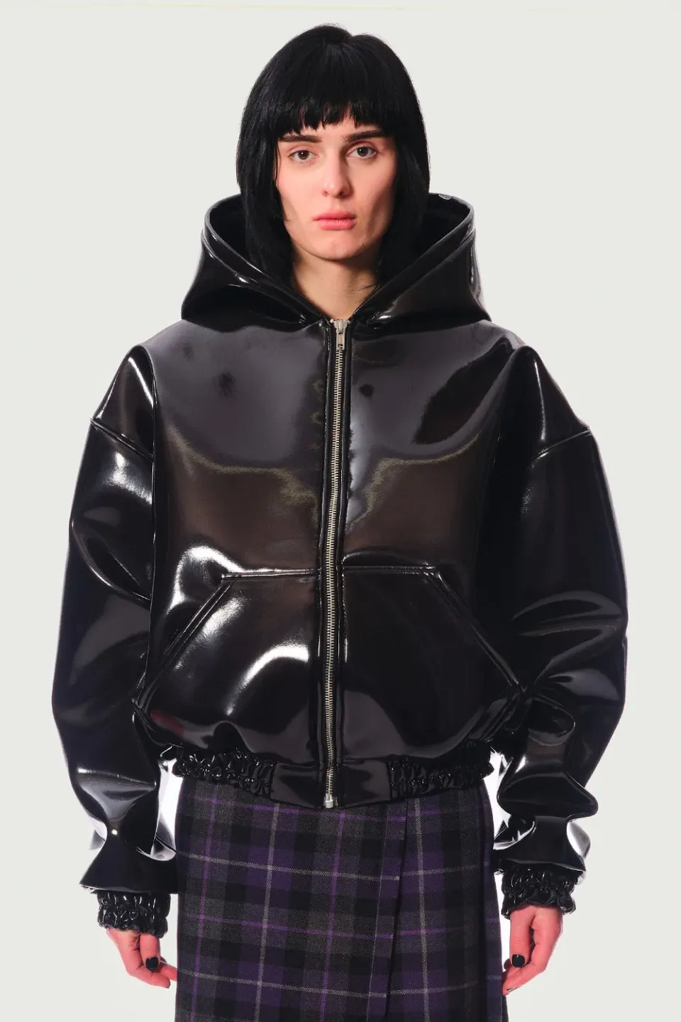 JEANNE FRIOT Glossy hoodie vinyle noir oversize
