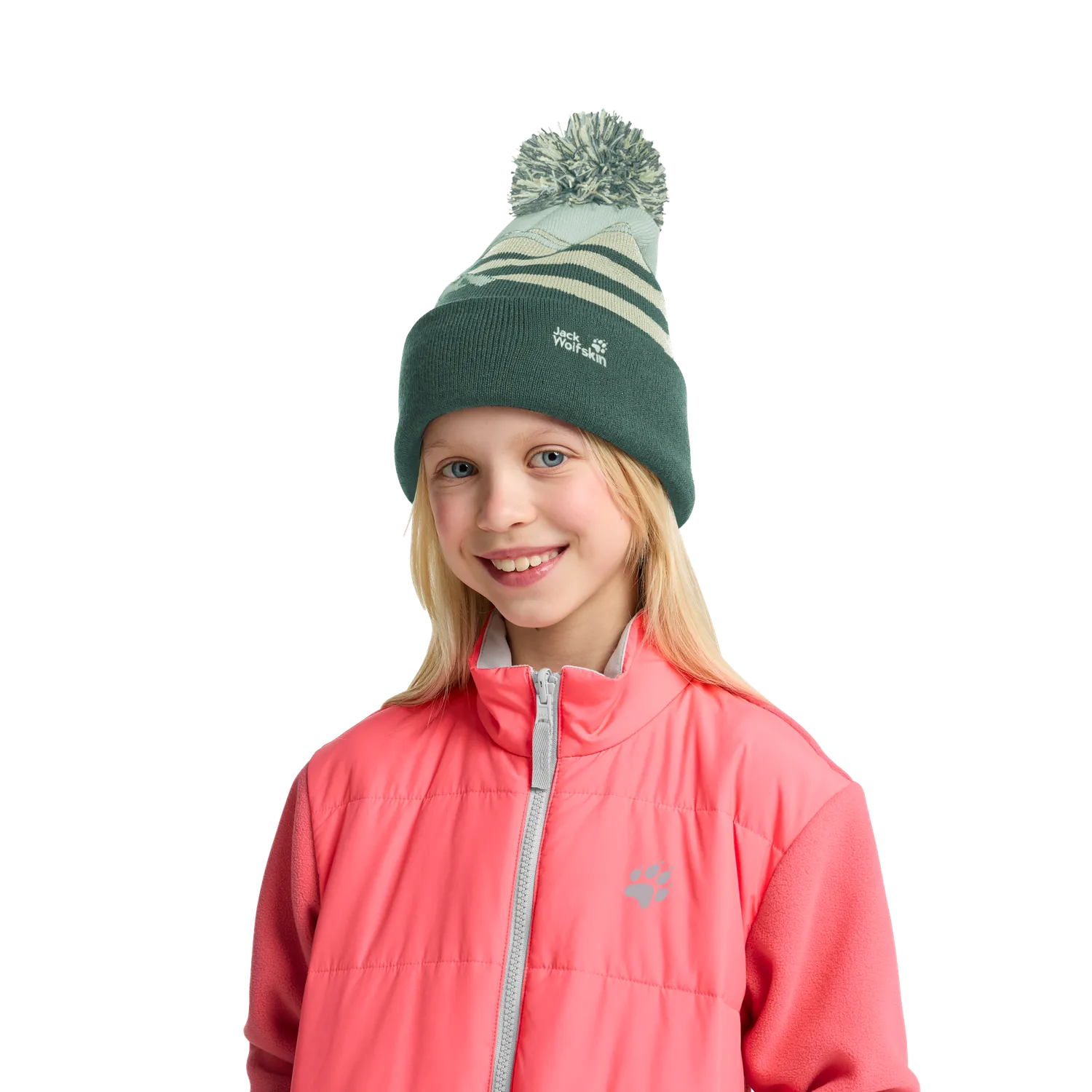 Jack Wolfskin Stripy Pompom Beanie K bonnet enfant chaud