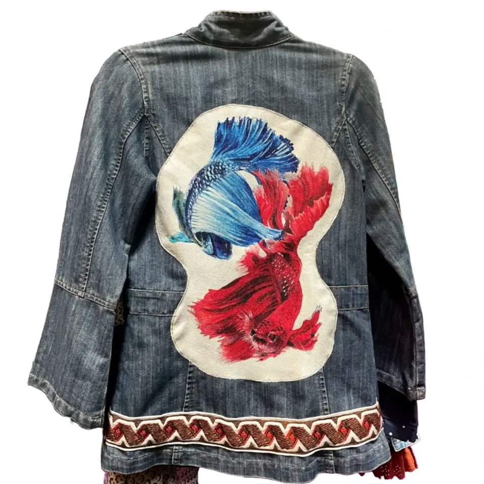 La Fée Bidule Coy veste jean carpes customisée
