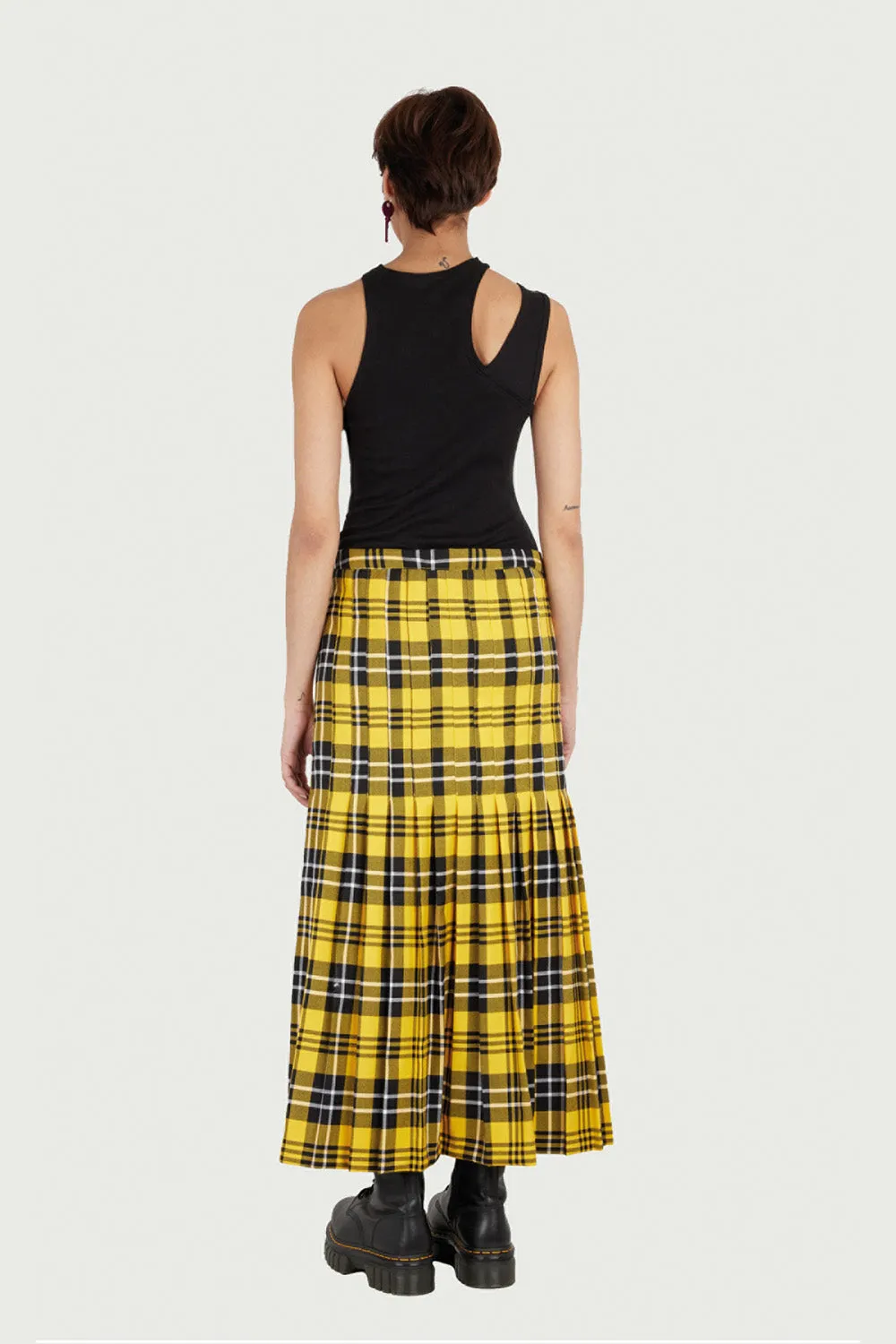 Jeanne Friot Long Kilt jupe plissée jaune tartan M