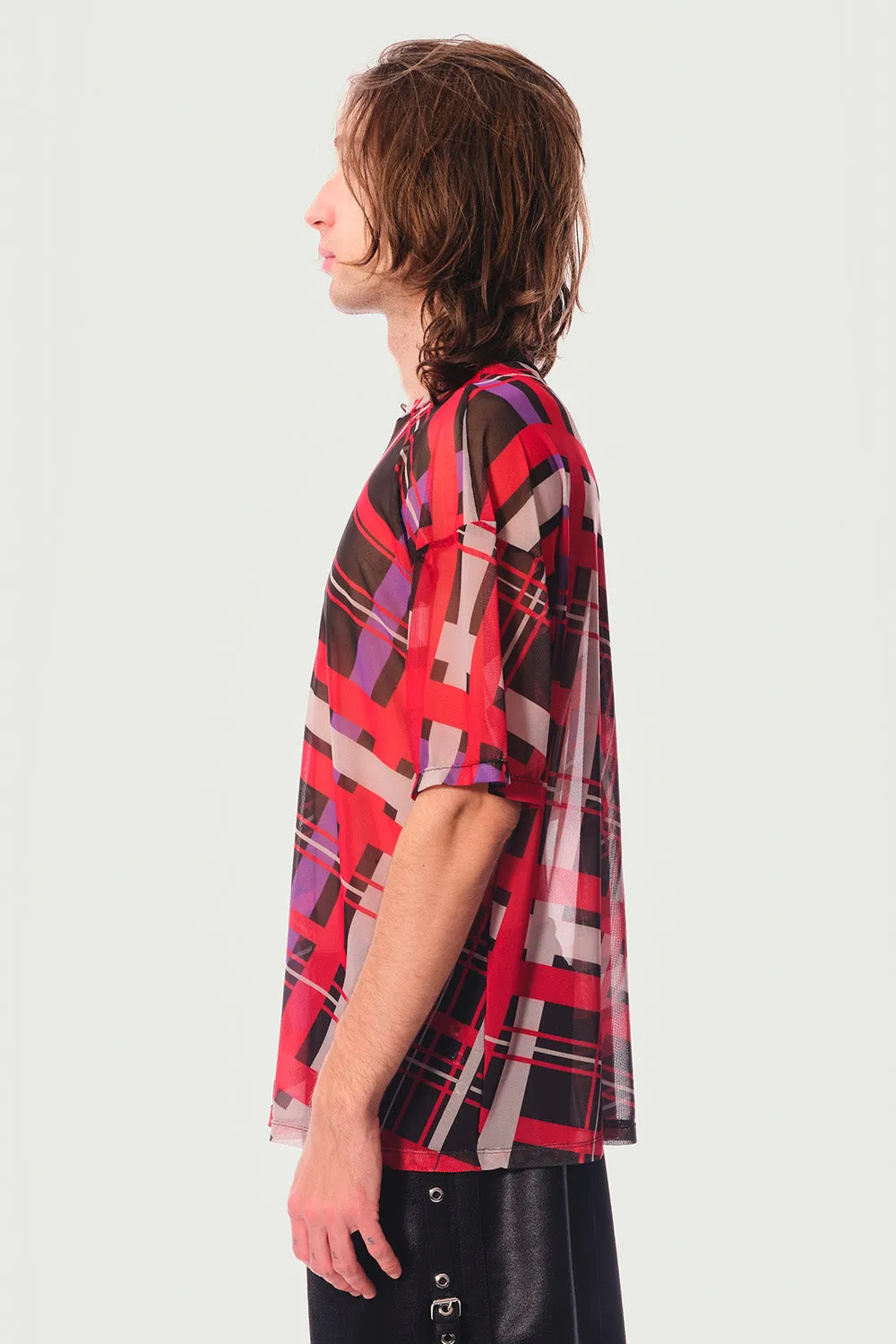 Jeanne Friot Awake Tartan Top maille transparente rouge