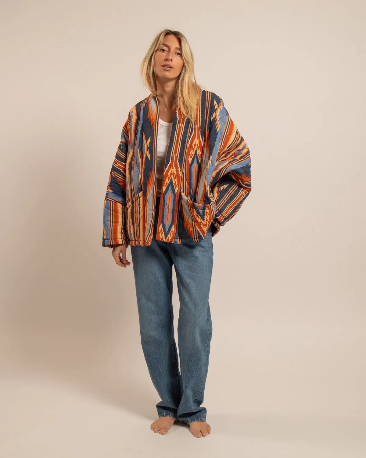 Aokyanos Chicago Koda Navy kimono matelassé viscose