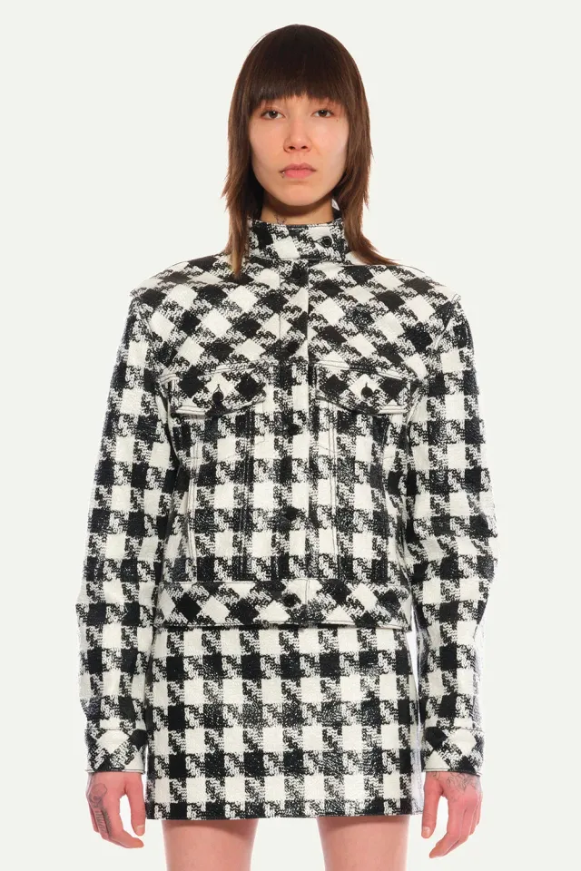Jeanne Friot Pied de Poule veste enduite noir blanc
