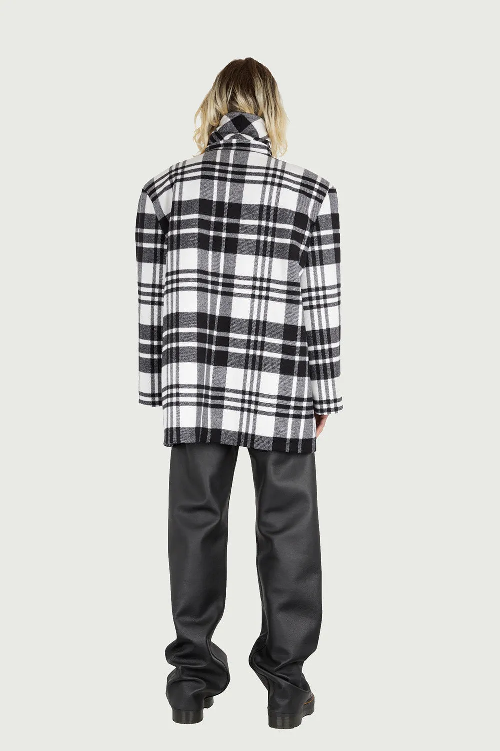 Jeanne Friot Lou Caban tartan noir blanc laine