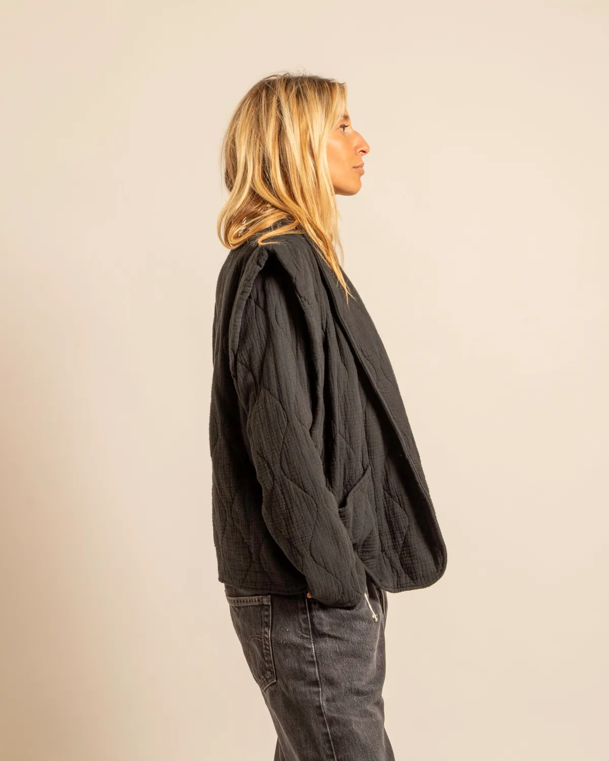 AOKYANOS San Francisco kimono noir coton matelassé