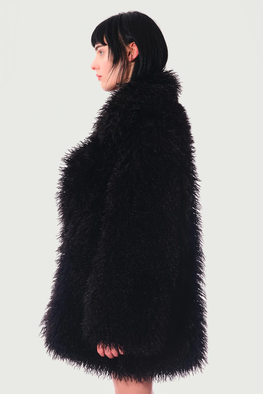 JEANNE FRIOT Debbie Coat manteau noir fausse fourrure