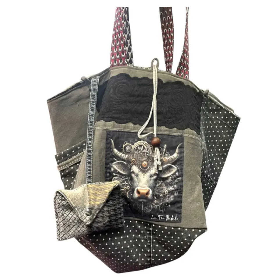 La Fée Bidule Steampunk sac cabas toile upcyclé